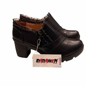 DADAWEN Women's Zipper Platform Mid-Heel Clogs Black Shoes Size 7.5 Medium